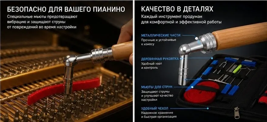 16Pcs Piano Tuning Kit Professional Metal Hammer Lever Set Temperament Strip Rubber Mutes Tuner Tools Piano Tuning Kit