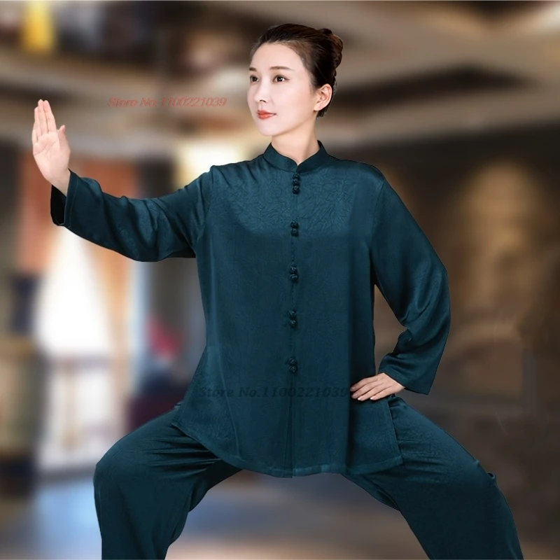 

2025 chinese tai chi wushu kung fu satin set traditional martial arts training exercise stage performance outdoor walking set