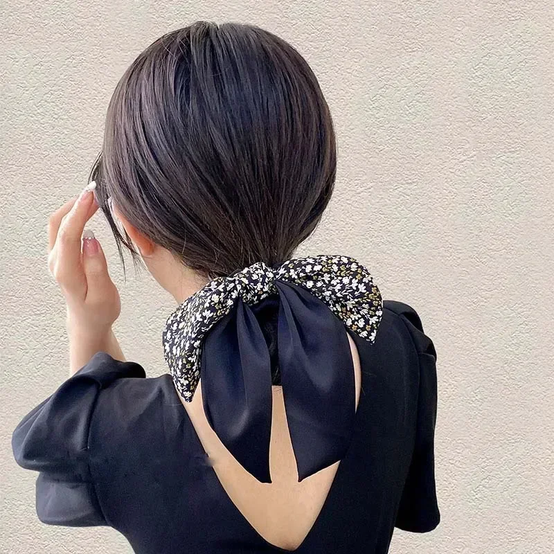 

New Floral Ribbon Elastic Hair Bands Korean Bow Fashion Headband Scarf Hair Rope Ties Women Headwear Girls Hair Accessories