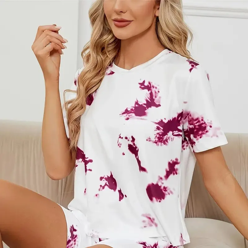 

Новый женский пижамный комплект, комплект из двух предметов, включая рубашку с короткими рукавами и брюки, удобную пижаму на лето дома.