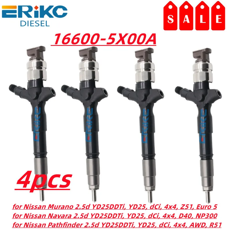 4pcs 16600 5X00A For Nissan Murano/Navara/Pathfinder 2.5d 16600-5X00A Diesel Common Rail Injector 166005X00A 4PCS