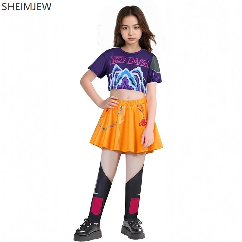 Children Girls Pop Singer Kpop Cosplay Costume Cartoon Demon Hunter Cosplay Children's Set Halloween Carnival Party Dress Up