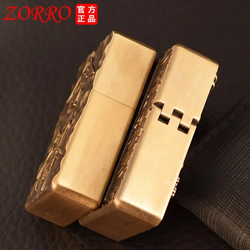 ZORRO Pure Copper Kerosene Lighter 912S Thickened Heavy Armor 3D Relief Grinding Wheel Ignition Lighter Smoking Gadgets For Men