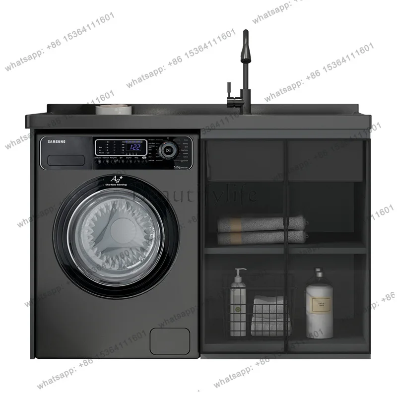 Creative Aluminum Balcony Washing Machine Cabinet Modern Design Laundry Tub Washboard Cabinet Bathroom Furniture