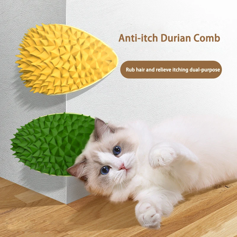 LONMOE Durian-shape Cat Self Groomer with Catnip Pouch,Cat Scratching and Massager,Bionic Cat Claws,Multifunctional Cat Chew Toy