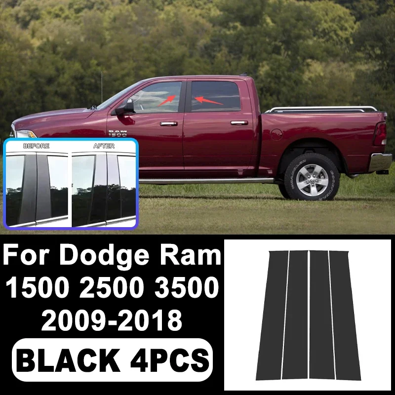

For Dodge Ram 1500 2500 3500 2009-2018 Piano Black B C Pillar Stickers, Easy Install PC Window Trim Anti-Scratch Accessories