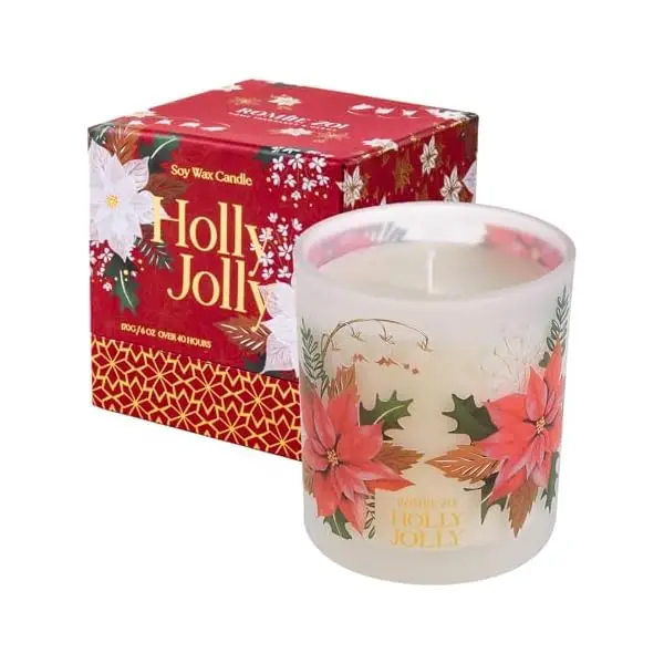 Christmas Scented Candle - 6oz Soy Wax Candle, Holly Jolly Decorations for Women, Infused with Citrus & Pine Aroma - Exquisite R