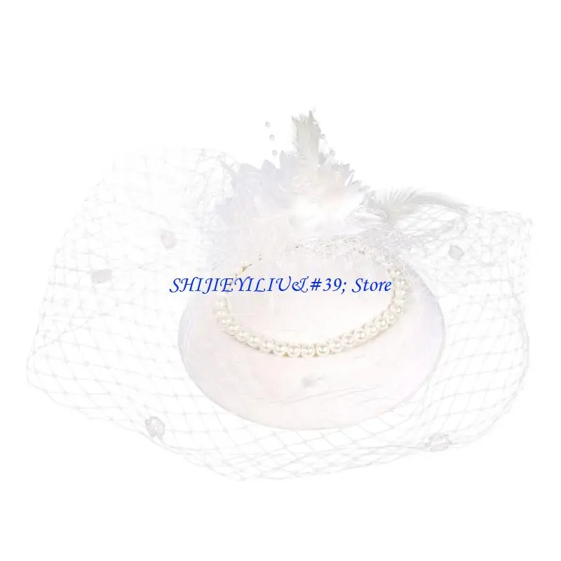 E21F Elegant Hat With Faux Pearls Embellishments And Delicate Mesh For Women
