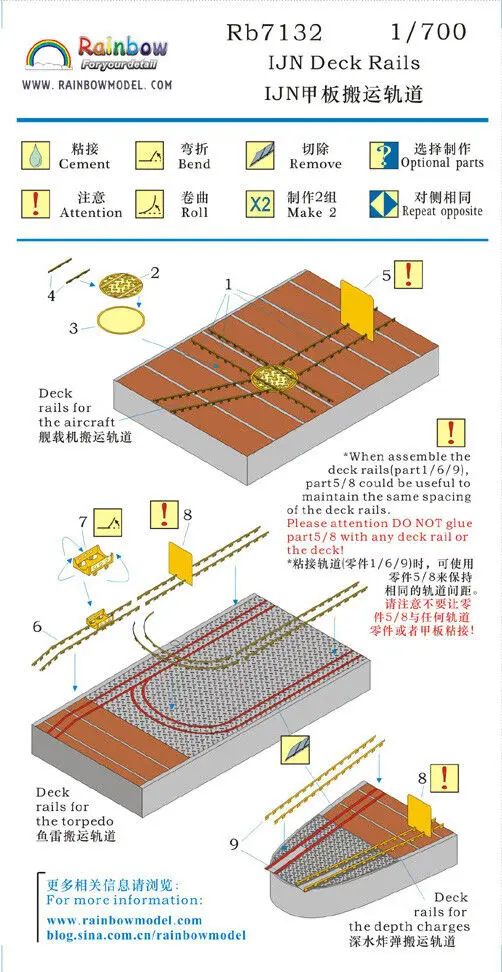 Rainbow PE 1/700 IJN Deck Rails (for aircraft, torpedo & depth charges) RB7132