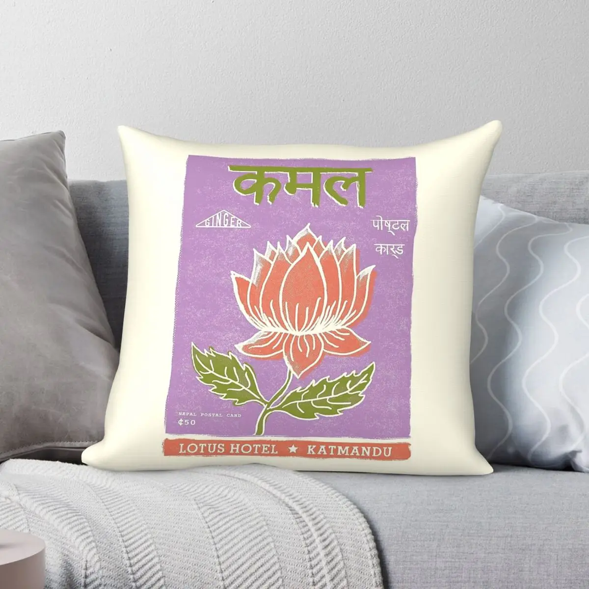 Lotus Flower Hotel Kathmandu Square Pillowcase Polyester Linen Velvet Creative Zip Decorative Bed Cushion Cover 45x45