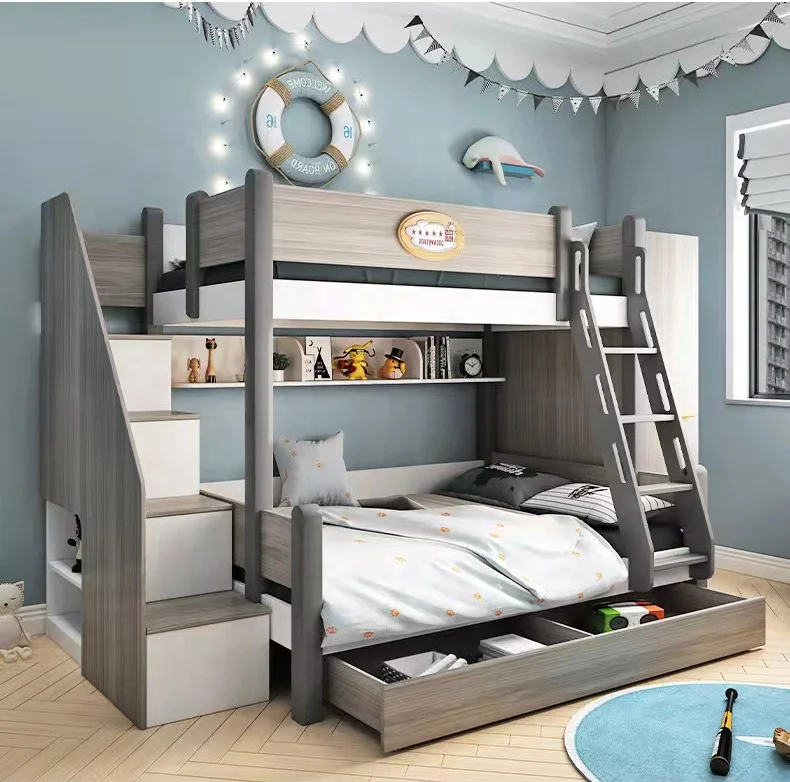 Modern Girls Child Queen Size Luxury Solid Furniture Double Wood Murphy Bunk Beds Children For Kids With Storage