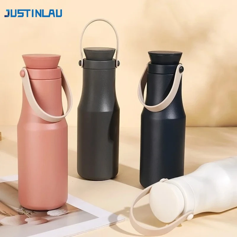 JUSTINLAU Isolierflaschen, tragbar, isolierter Becher, Ins-Stil, Wasserbecher aus Edelstahl 304, Outdoor, Auto, Handbecher, Thermosflaschen
