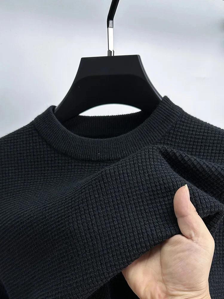 High-quality New Men's Autumn and Winter Fashion Round Neck Thickened Solid Color Pullover Long-sleeved Casual T-shirt Tops