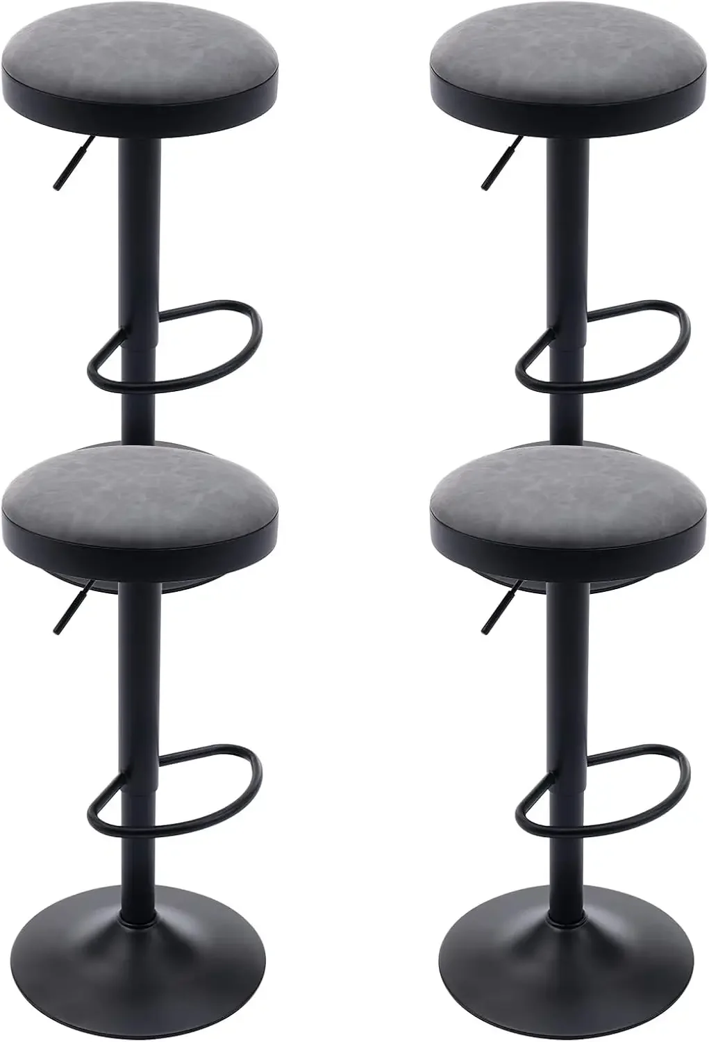 Swivel Bar Stools Set of 4, Modern Industrial PU Leather Adjustable Counter Height Barstools, Kitchen Island Bar Chair with Blac