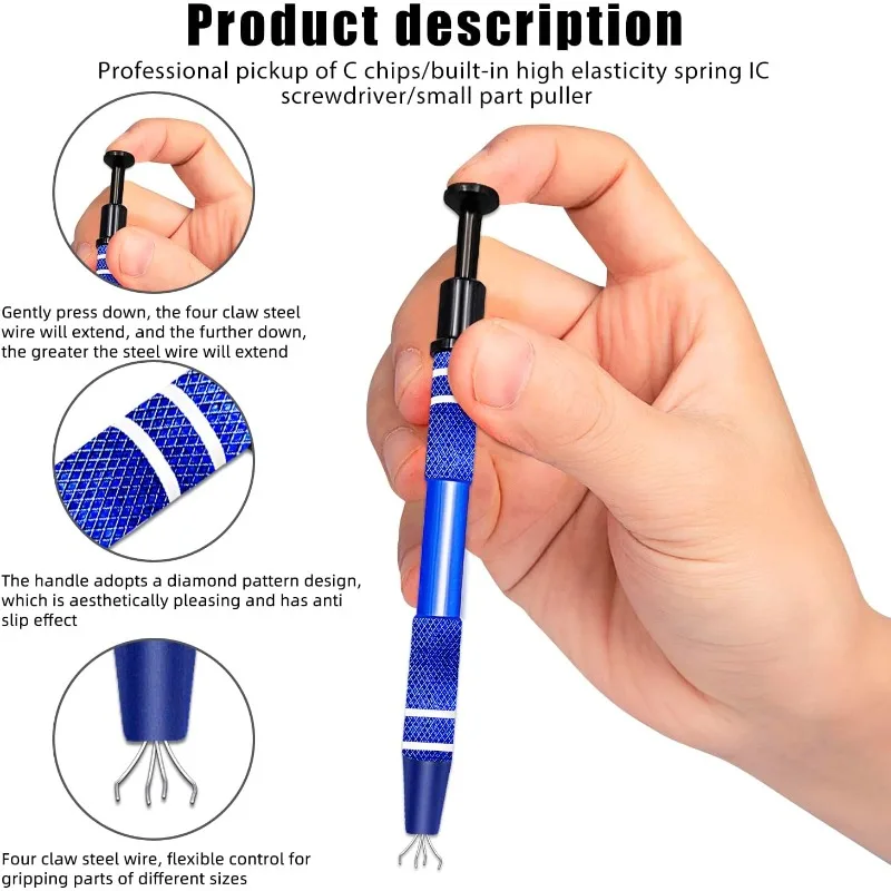 6PCS IC Extractor 4 Claw Electronic Component Grabber Extractor Pickup BGA Chip Picker Patch IC Suck Pen Electronic RepairTools