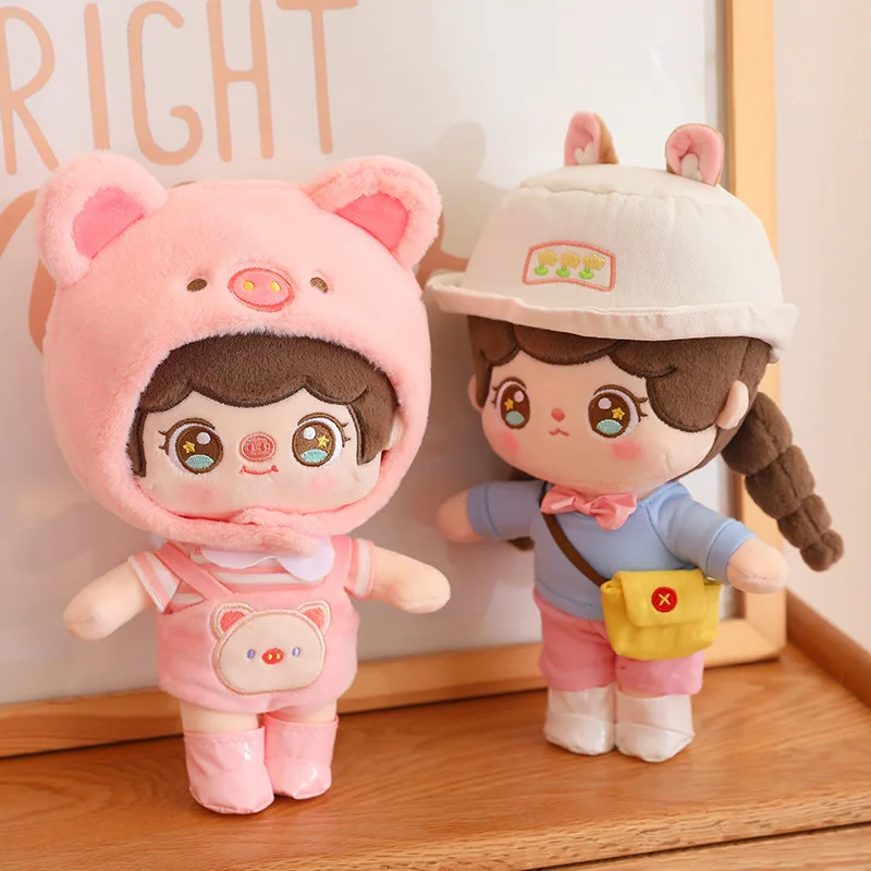 

25cm Kawaii Pink Pig Hat IDol Plush Doll Cartoon Blue Shirt Bag Girls Stuffed Cotton Plushies Doll Soft Kids Toy Collection Gift