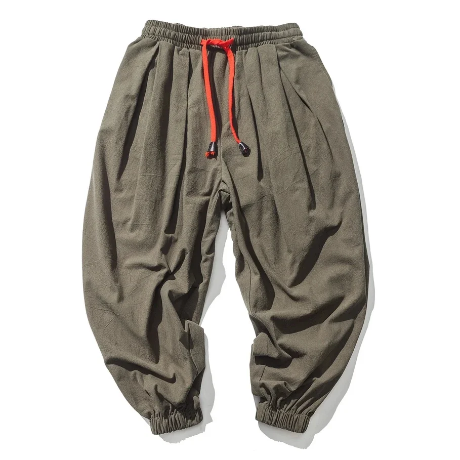Herren Harems hose mit Bein Baumwolle Leinen hose Frühling Herbst Qualität Männer lässig baggy lose übergroße Hosen Streewear – Detail 3
