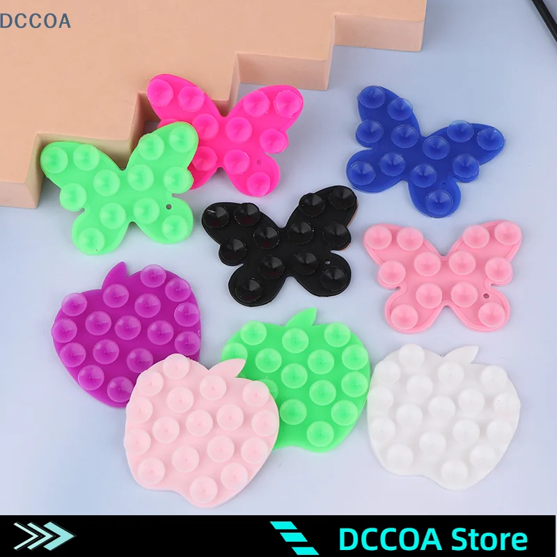 1Pc Butterfly Shaped Silicone Pad For Mobile Phone Fixture Suction Cup Backed Adhesive Silicone Fixed Sucker Pad