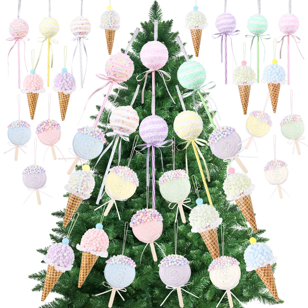 Adornos navideños de macarrón, helado, pastel redondo, piruleta, caramelo, árbol de Navidad, colgantes, regalo de Navidad, decoración de fiesta de año nuevo, 1 ud.