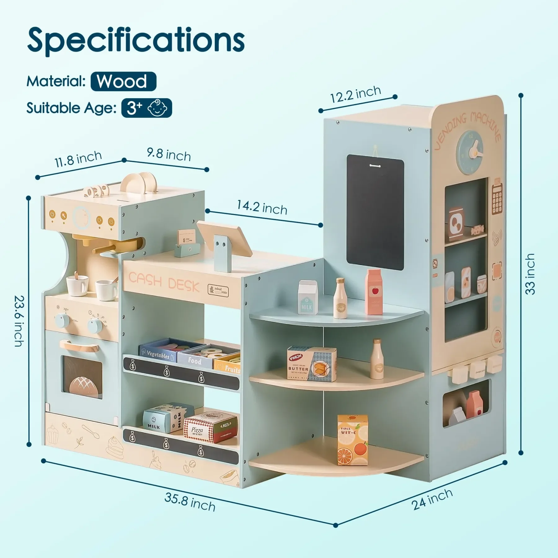 Robotime Robud Kids Grocery Store Fake Play Supermercado com Checkout Counter Máquina de venda automática Pretend Playset para meninos e meninas