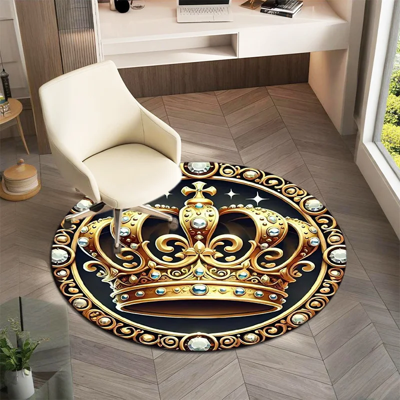 Crown Jewel Royal Luxury Round Carpet Flannel Soft Living Room Bedroom Decor Floor Mat Home Office Elegant Sophisticated Gift