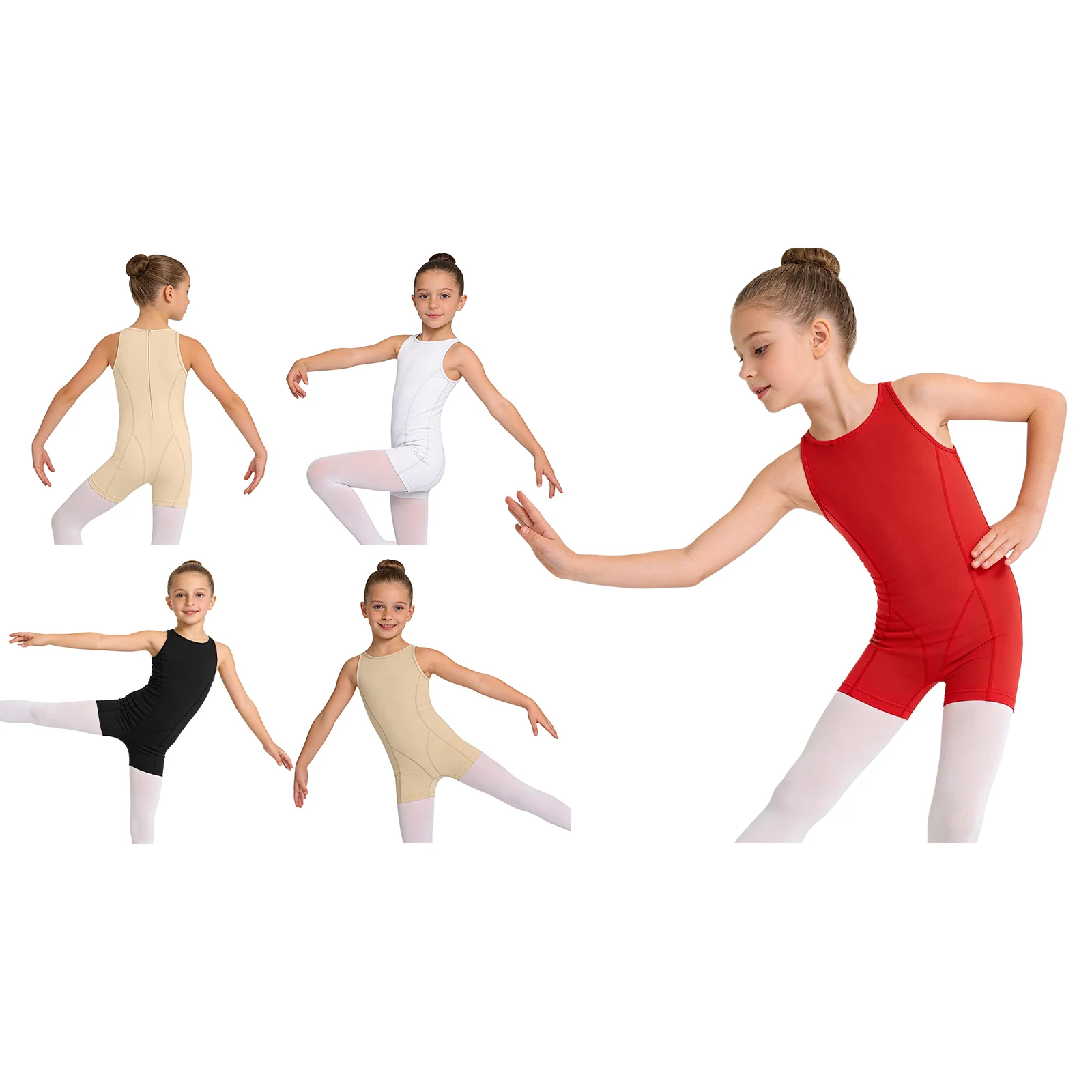 Leotardo Básico de Ballet para Crianças, Sem Mangas, Decote Redondo, Jersey de Ginástica para Meninas, Fantasias de Treinamento para Dança
