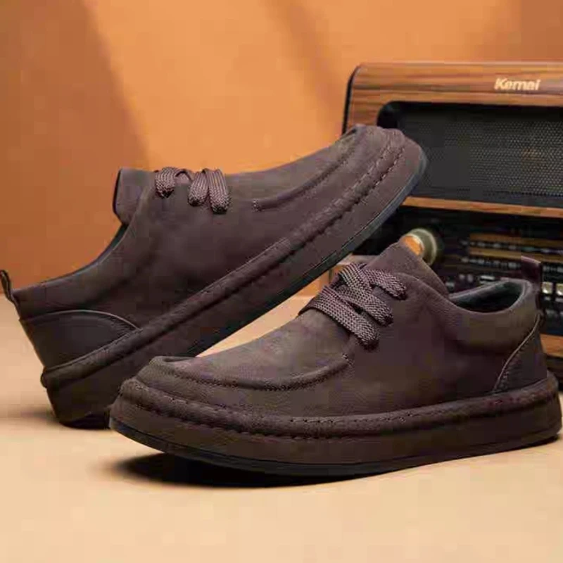 

Cowboy Boots Men's Casual Leather Lace Up Shoes, Brown Suede Leather Texture, Cheap Casual Comfortable Walking Shoes Mens Shoes