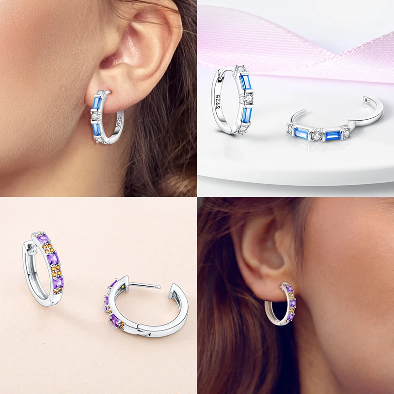جديد في 925 الفضة أقراط للنساء تمهيد الملونة الزركون حلية مزدوجة هوب أقراط غرامة الزفاف عيد الحب مجوهرات هدايا