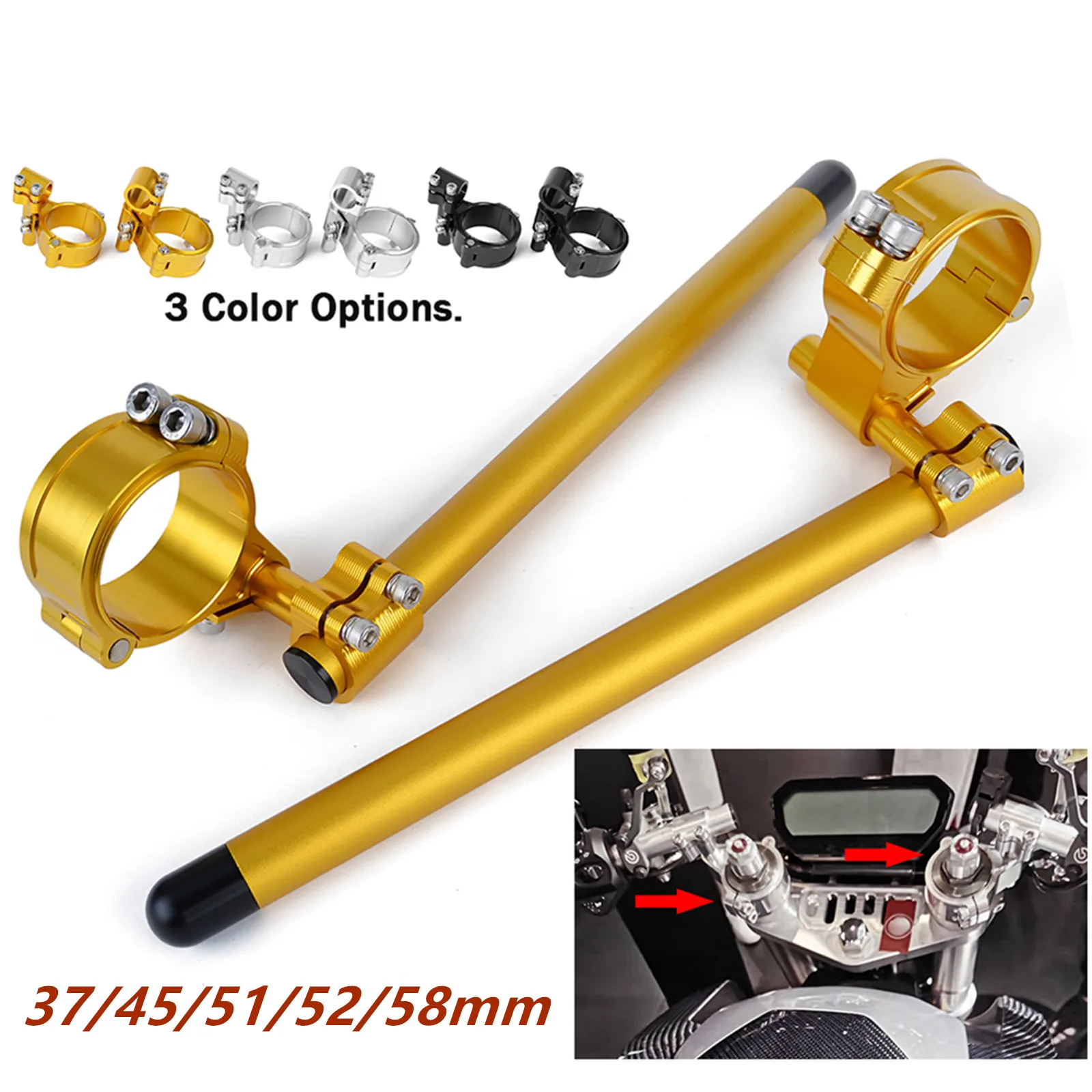 

1 Pair Universal Motorcycle Handlebar 7/8" 22mm Handle Bar Clip On Fork 37/45/51/52/58mm