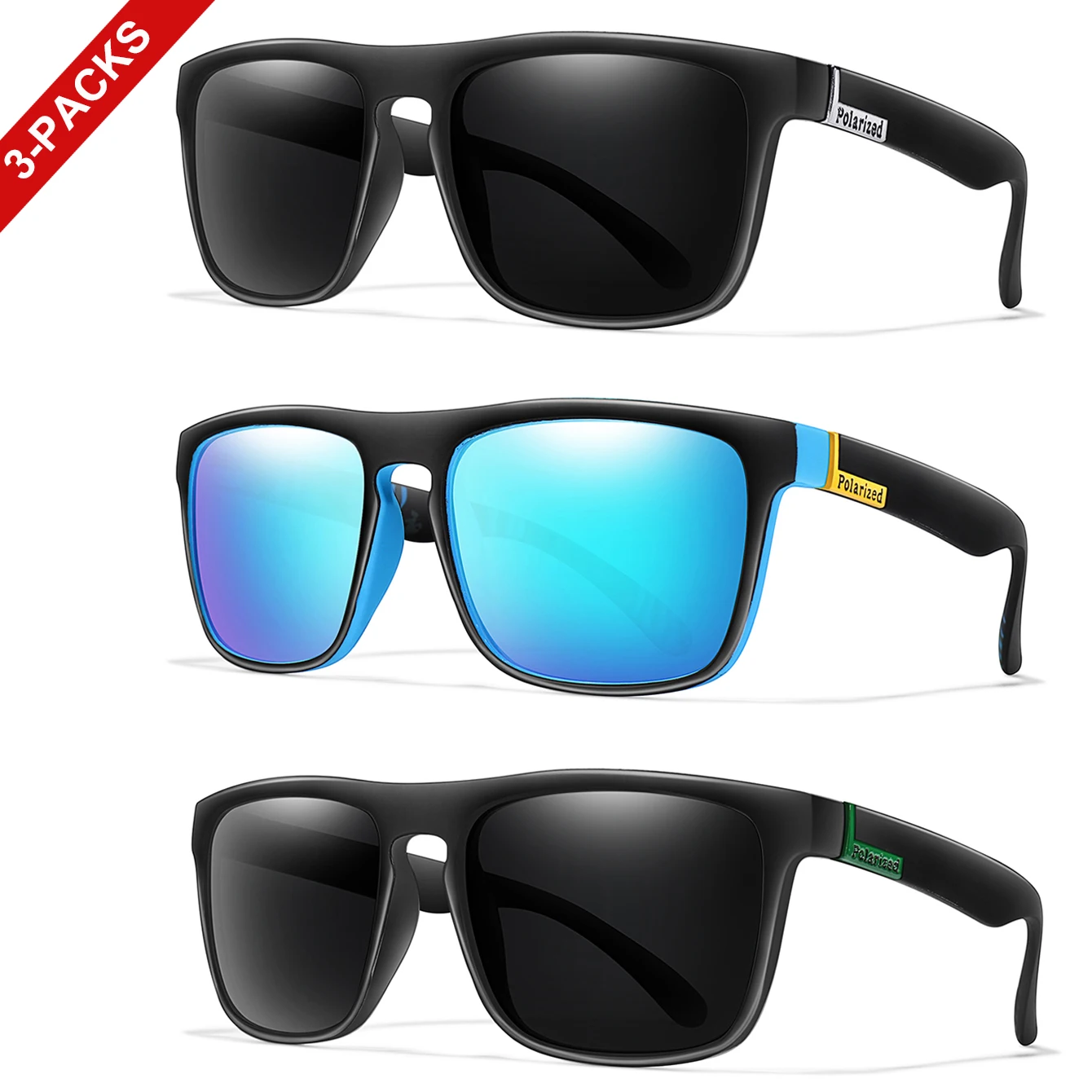 

3 пары поляризованных солнцезащитных очков в винтажной квадратной оправе для мужчин и женщин, очки для вождения, бега, велоспорта и пешего туризма, праздничные подарки