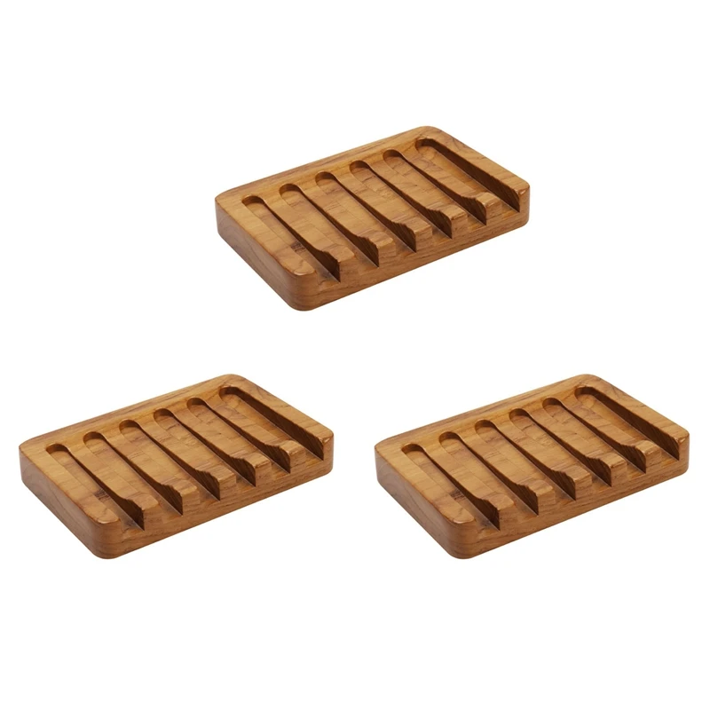 AS60-3X Soap Dish With Slanted Waterfall Design, Bar Soap Holder Teak Wood, Soap Saver For Shower,Bathroom, Sink, Kitchen