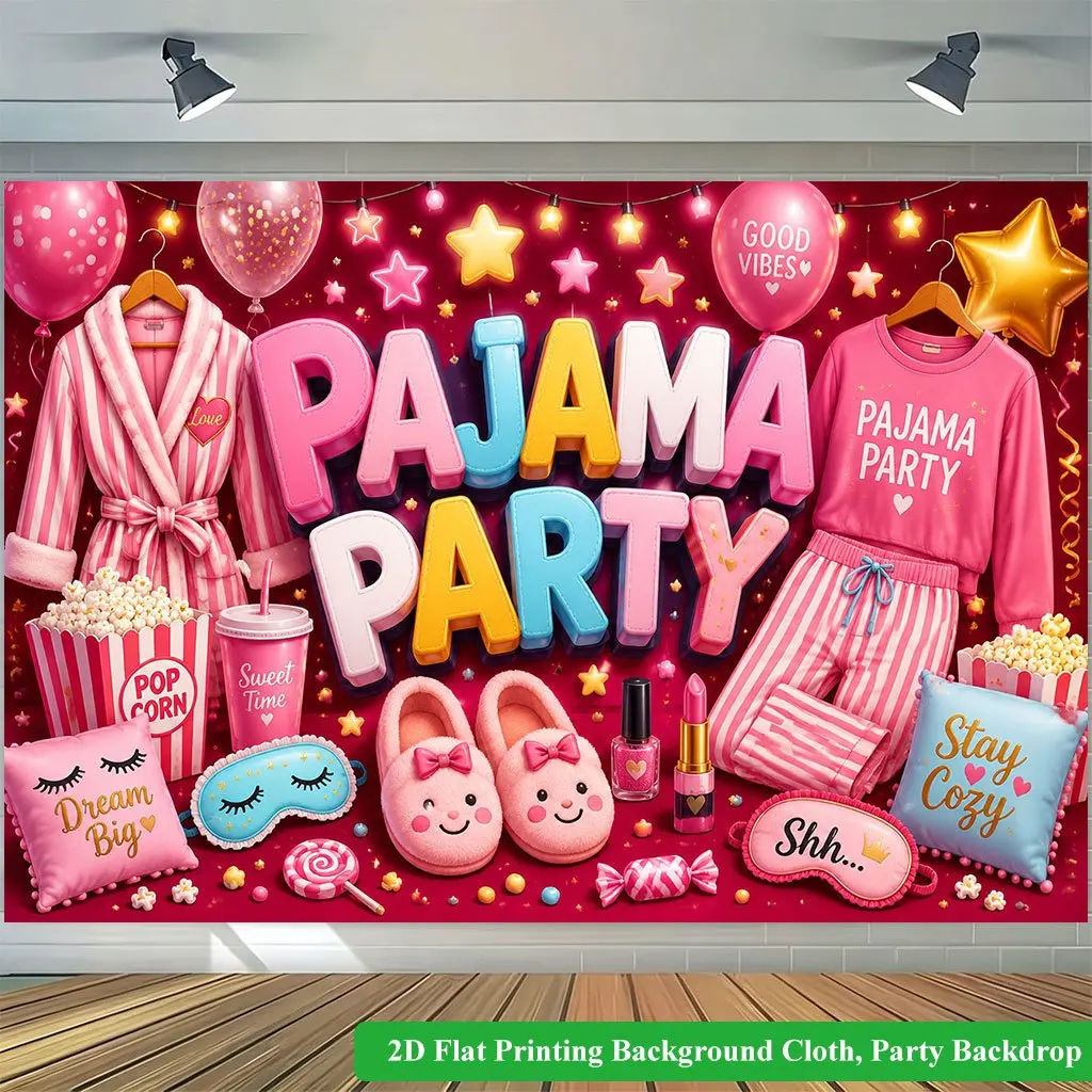 Pajama Party Tapestry, Pink Sleepover Wall Hanging, Cute Girls Room Decor, Fun Birthday Party Backdrop, Aesthetic Dorm Blanket