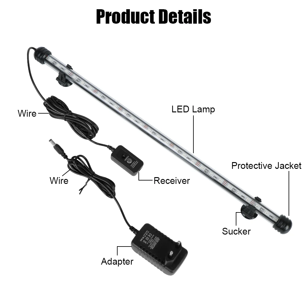 Aquatic Air Bubble Lights Waterproof Fish Tank Light Bar Aquarium Submersible Lamp Remote Control 28cm 48cm EU Plug 5050 RGB LED