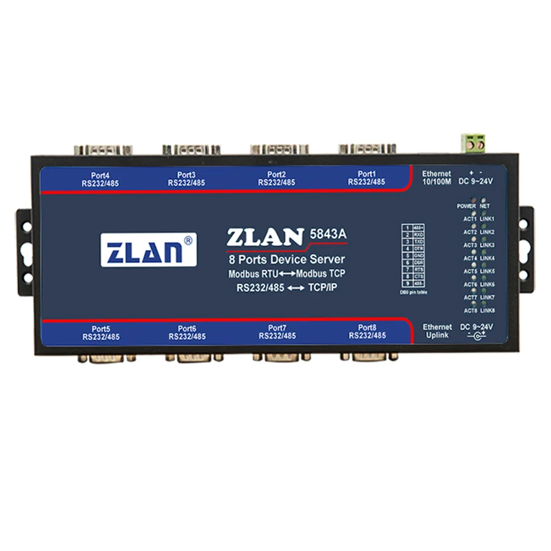 Serial port server modbus gateway 8-port RS232/485 to TCP Ethernet converter remote controlled ZLAN5843A