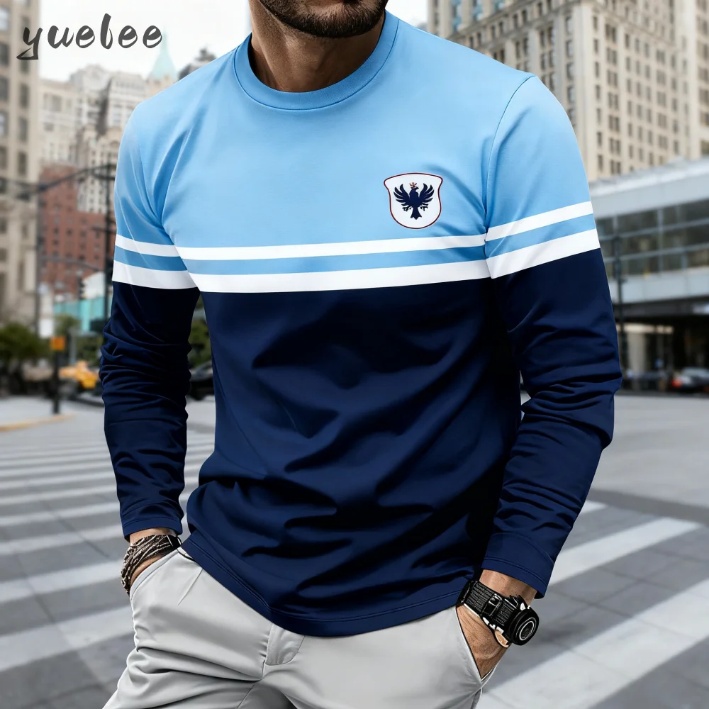 

2025 Men Clothes Long Sleeve Round Neck Splicing T-Shirt Long Sleeve Men Clothing Sport Breathable Fashion Loose Y2k Clothes Man