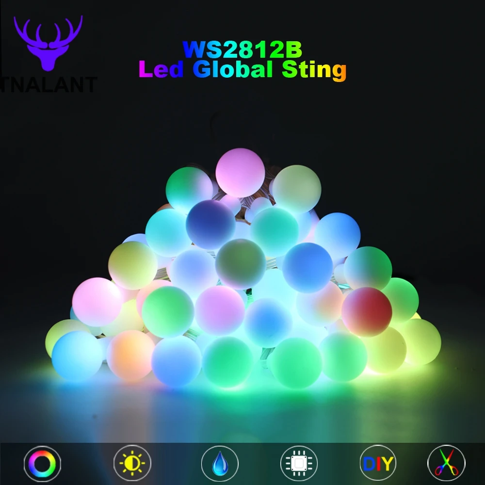 

WS2812B Individually Addressable LED Round Ball String Colorful LED Globe String Light Christmas Birthday Party Decoration IP67