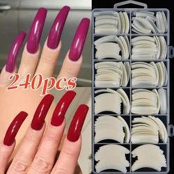 240pcs Extra-Long Curved Press on Nails Long Coffin Transparent/Natural French Fake Nails Extension DIY Salon Manicure Supply *&