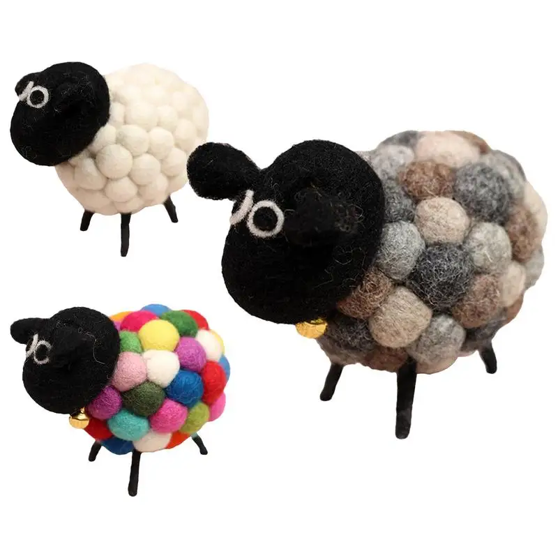 3D Felt Sheep Doll Desktop Ornament Handmade Desktop Stuffed Sheep Figurine Little Animals Plush Cute Toys Home Decor Kid Gifts