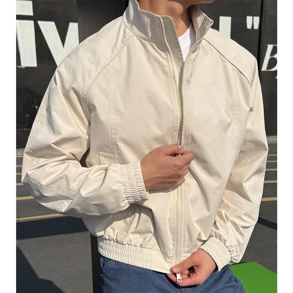2026 Autumn New American Retro Stand Collar Casual Zipper Jackets for Men Korean Fashion Men's Loose Windproof Jacket Coats