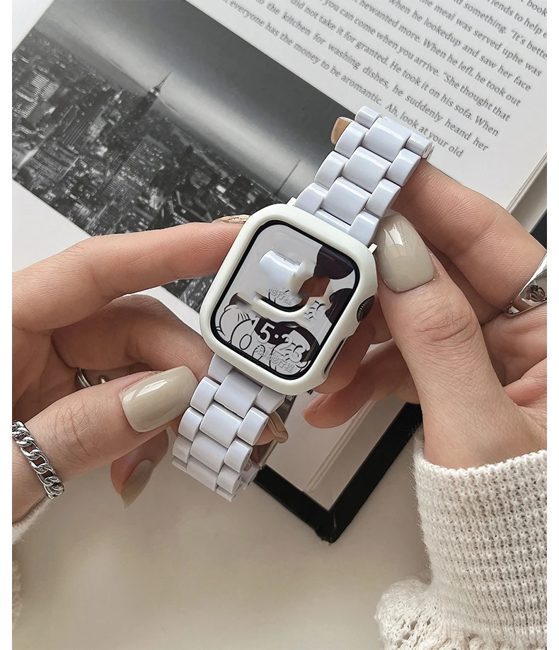 حزام ساعة + حافظة + زجاج لساعة أبل 44 مللي متر 40 مللي متر 38/42 مللي متر سوار الحلوى iwatch Ultra2 49 مللي متر سلسلة 9 8 7 6 5 4 3 Se 41 مللي متر/45 مللي متر