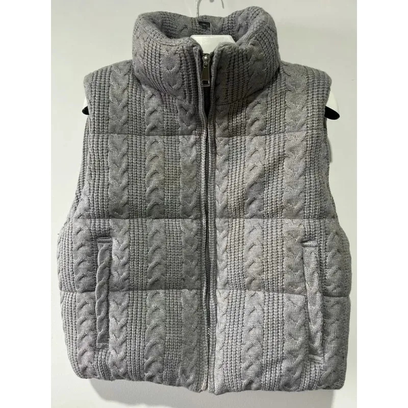 

Женские винтажные роскошные утепленные вязаные серые короткие жилеты, элегантные зимние утолщенные теплые безрукавки-парки, куртки-жилетки