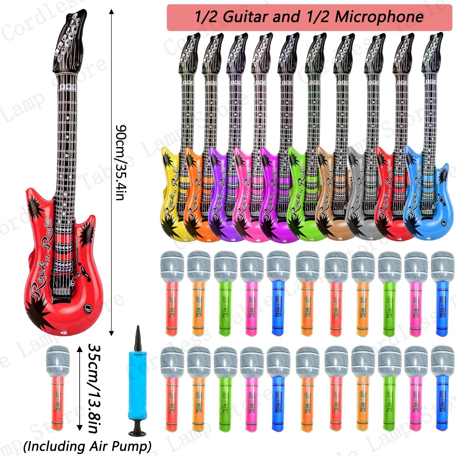 12-60 Stuks Opblaasbare Rock Star Speelgoed Opblaasbare Gitaar Microfoons Ballonnen Opblazen Muziekinstrument voor 80s 90s Muzikale Partij