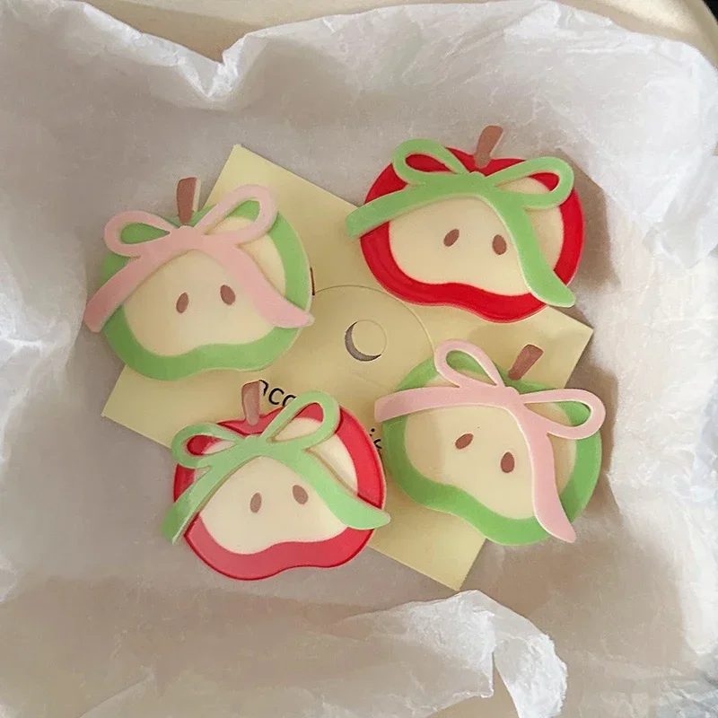 1PC Hair Accessories Cute Apple Bow Hair Clip Duckbill Clip Sweet Girl Hair Pin Bangs Side Clip Woman Headwear Barrette