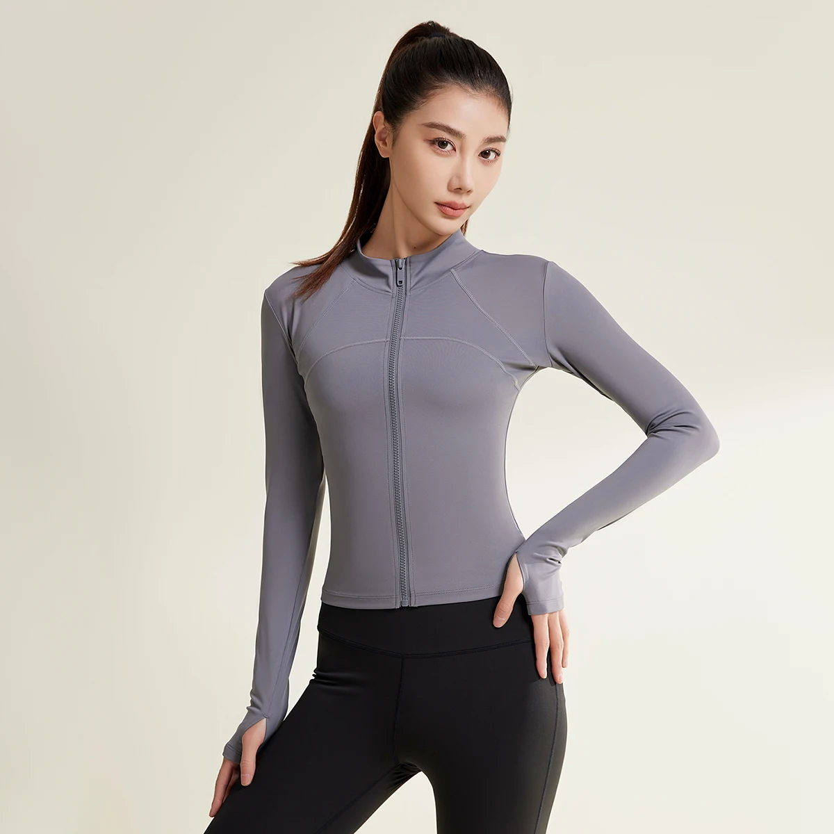 High Elasticity Soft Fabric Anti-piling Block Ultraviolet Light Long Sleeve Quick Dry Yoga Coat Women Zipper Fitness Yoga Jacket