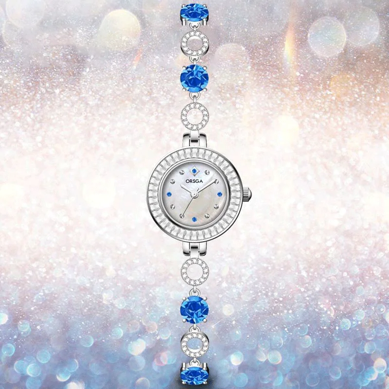 

ORSGA Fashion Diamond Studded Ladies Watch Mother-of-Pearl Dial Luxury Inspired Bracelet Crystal Quartz Wristwatch for Women New