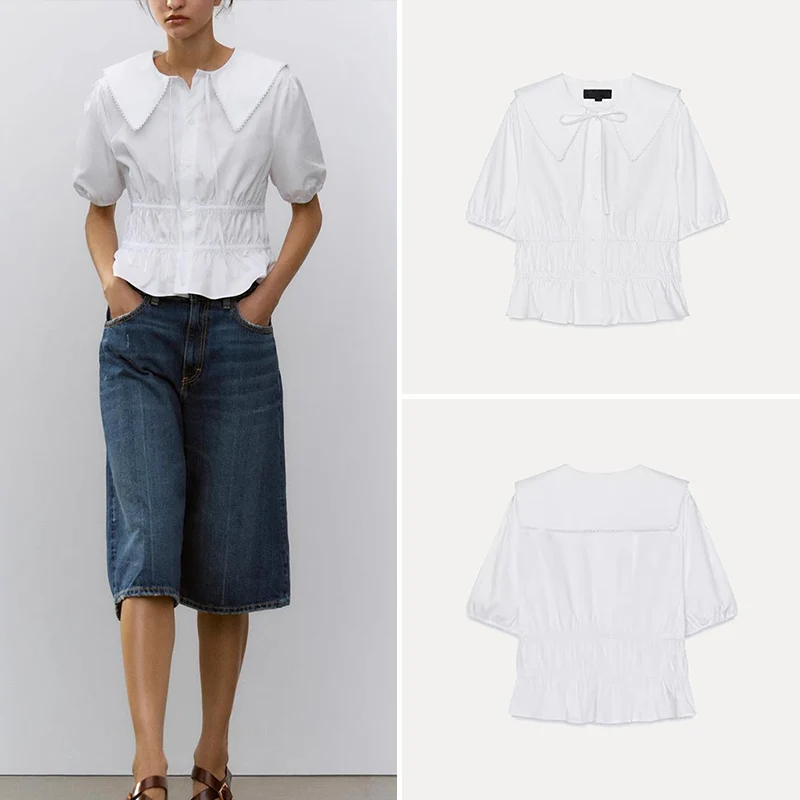 

Spring 2025 Women's Fashionable Elastic Fabric Short Sleeve Shirt Turn-down Collar Coat Polyester Fiber 100% Versatile Style ...