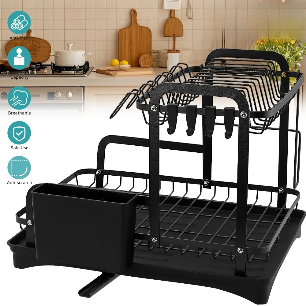 Kitchen Disc Rack Dish Rack Carbon Steel Kitchen Storage Shelf Dish and Cup Organizer ...
