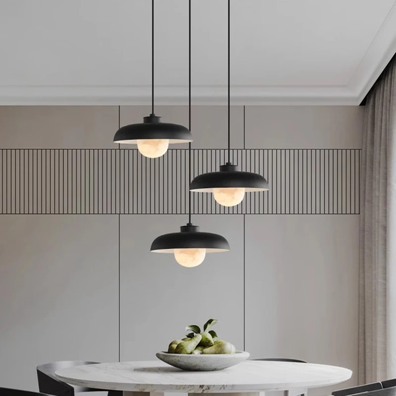 Luz pendente de teto de mármore natural, Lâmpada preto e branco, Decoração moderna para casa, Iluminação LED para cozinha e sala de jantar