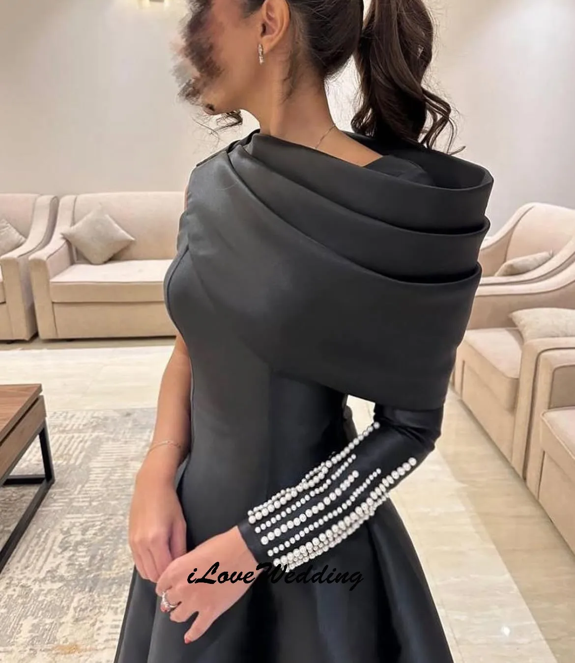 Blak-vestidos de graduación de un hombro, satén, corte en A, elegante, vestido de fiesta para mujer, vestidos formales, cintas, cuentas, largo hasta el suelo, personalizado, 2025
