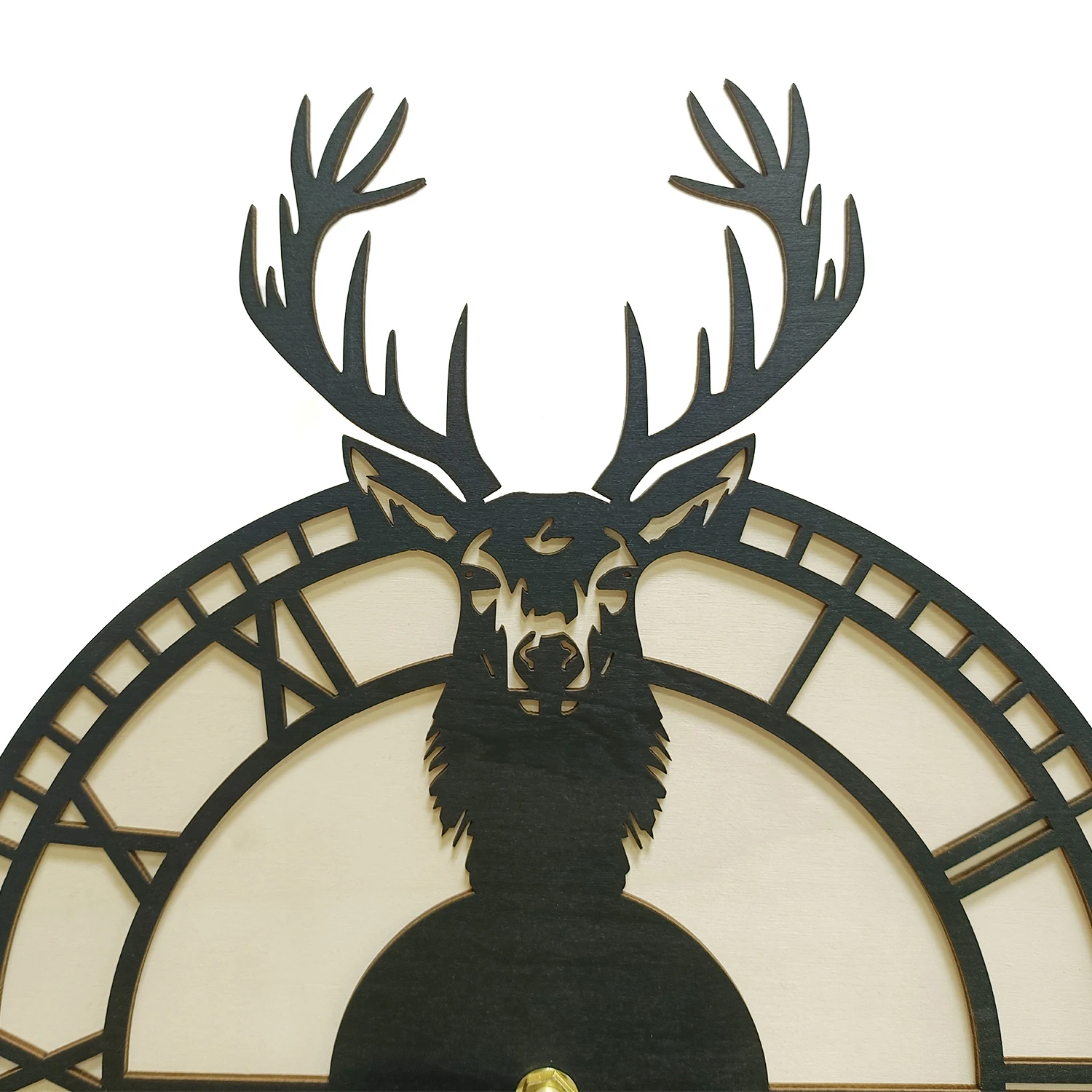 Deer Head Dual Layers Wooden Wall Clock for Man Cave Farmhouse Buck Hunting Home Decor Timber Wood Quartz Clock Hunters Gift